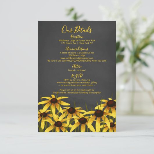 ブラックアイドスーザン結婚ワイルドフラワー エンクロージャーカード (スタンド正面)