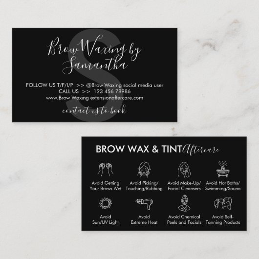 ブラックアイブロウワックス着色アフターケアの指示 名刺 (正面/裏面)