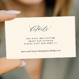 ブラックアイボリーのエレガントでシンプルな結婚式ウェブサイトの詳細 エンクロージャーカード