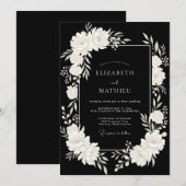 ブラックアイボリーの葉ユーカリの結婚式 招待状 (正面/裏面)