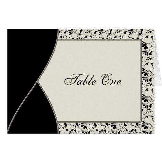 ブラックアイボリークリームダマスクウェディングテーブルカード (正面横)