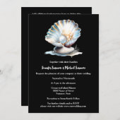 ブラックアイボリーシーシェルパールオイスター沿岸ビーチ 招待状 (正面/裏面)