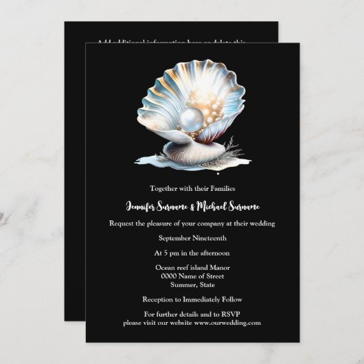 ブラックアイボリーシーシェルパールオイスター沿岸ビーチ 招待状 (正面/裏面)