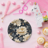 ブラックアイボリーフローラ パーソナライズされた ペーパープレート (パーティー)