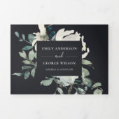 ブラックアイボリーホワイトフローラウォーターカラーバンチ 三つ折り招待状 (カバー)