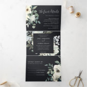 ブラックアイボリーホワイトフローラウォーターカラーバンチ 三つ折り招待状 (内部)