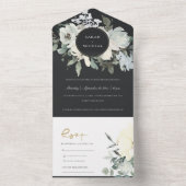 ブラックアイボリーホワイトフローラ水彩色バンチ結婚ーズ オールインワン招待状 (内側)