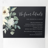 ブラックアイボリーホワイトフローラ水彩色バンチ結婚ーズ 三つ折り招待状 (内部最初)