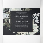 ブラックアイボリーホワイトフローラ水彩色バンチ結婚ーズ 三つ折り招待状 (内部中)