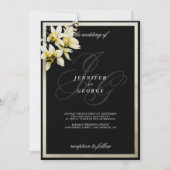 ブラックアイボリーモノグラムイニシャルオ結婚キッド 招待状 (正面)