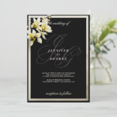 ブラックアイボリーモノグラムイニシャルオ結婚キッド 招待状 (スタンド正面)