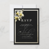 ブラックアイボリーモノグラムイニシャルorchid RSVP 招待状 (正面)