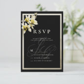 ブラックアイボリーモノグラムイニシャルorchid RSVP 招待状 (スタンド正面)