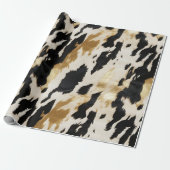 ブラックアイボリー金ゴールドウエスタンコウィド ラッピングペーパー (アンロールド)