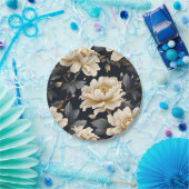 ブラックアイボリー フローラル パーソナライズド ペーパープレート (パーティー)