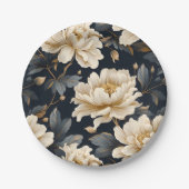 ブラックアイボリー フローラル パーソナライズド ペーパープレート (正面)