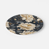 ブラックアイボリー フローラル パーソナライズド ペーパープレート (アングル)