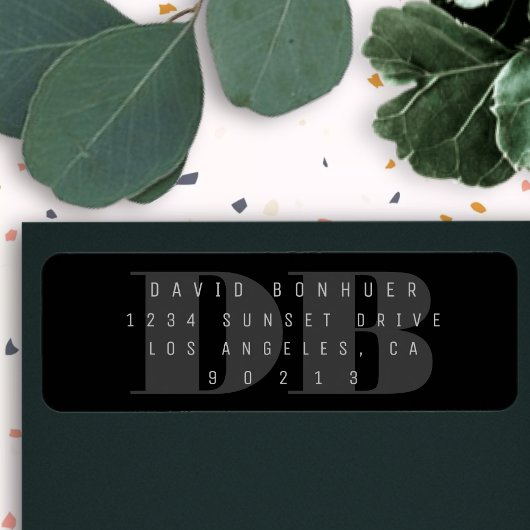 ブラックアウトはっきりしたモノグラム差出人住所ラベル ラベル