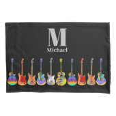 ブラックアカラフルンド名のギターパターン 枕カバー (正面)