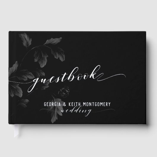 ブラックアカントスリーフシルバースクリプトエレガントな結婚式 ゲストブック (正面)