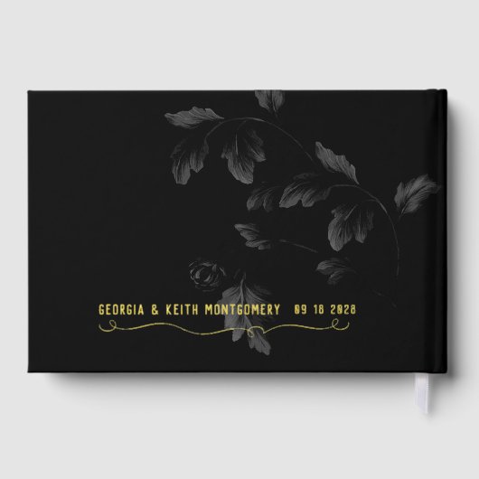 ブラックアカントスリーフ金ゴールドスクリプトエレガントな結婚式 ゲストブック (裏面)