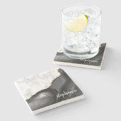 ブラックアガテシグネチャーホワイトマーブル金ゴールドグリッター ストーンコースター (横)