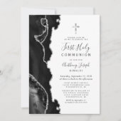 ブラックアガテシルバーグリッターファーストホーリーコミュニオン 招待状 (正面)