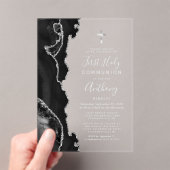 ブラックアガテシルバーグレイ文字ファーストホーリーコミュニオン アクリル招待状 (インサイチュ (ポータブル))