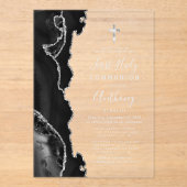 ブラックアガテシルバーグレイ文字ファーストホーリーコミュニオン アクリル招待状 (正面)