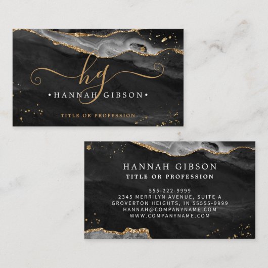 ブラックアガテスクリプトモノグラムフェイク金ゴールドグリッター 名刺 (正面/裏面)