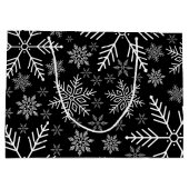 ブラックアクアエレガントホワイトウィンタースノーフレーク ラージペーパーバッグ (裏面)