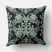 ブラックアクアティール（緑がかった色）金ゴールドダマスクピロー クッション (裏面)