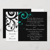 ブラックアクア結婚スワール伝統的 招待状 (正面/裏面)