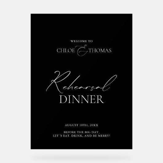 ブラックアクリルリハーサルディナーウェルカムサイン アクリルサイン (正面)