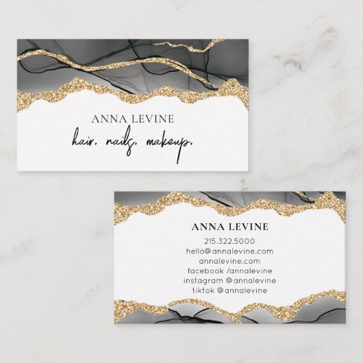 ブラックアゲエレガントートスライスおよび金ゴールドグリッター 名刺 (正面/裏面)
