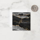 ブラックアゲテゲード金ゴールドグリッタースクリプトモノグラム ノートカード (正面/裏面インサイチュ)