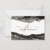 ブラックアゲテゲード金ゴールドグリッタースクリプトモノグラム ノートカード (正面)