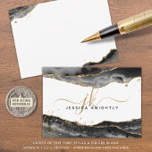 ブラックアゲテゲード金ゴールドグリッタースクリプトモノグラム ノートカード