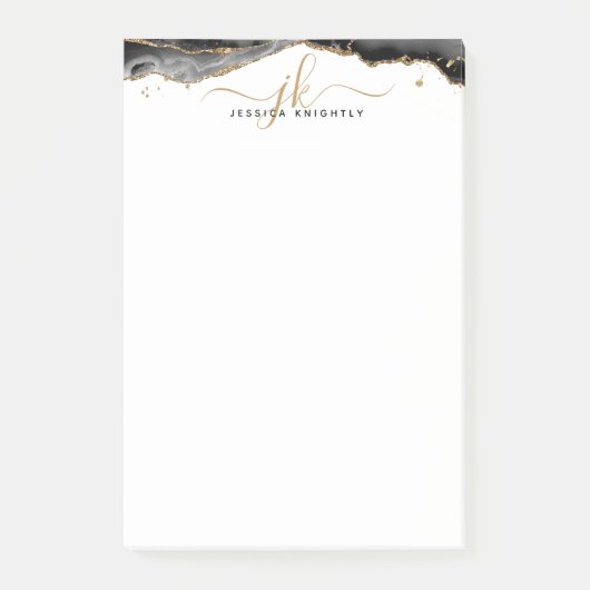 ブラックアゲテゲード金ゴールドグリッタースクリプトモノグラム ポストイット (正面)