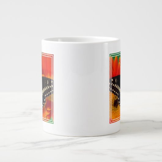 ブラックアゲハチョウバタフライオンゲルベリアデイジー ジャンボコーヒーマグカップ (正面)