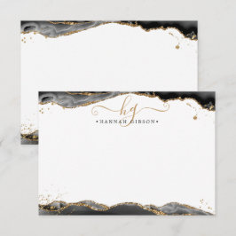 ブラックアゲートゲーデモノグラムスクリプト金ゴールドグリッター ノートカード