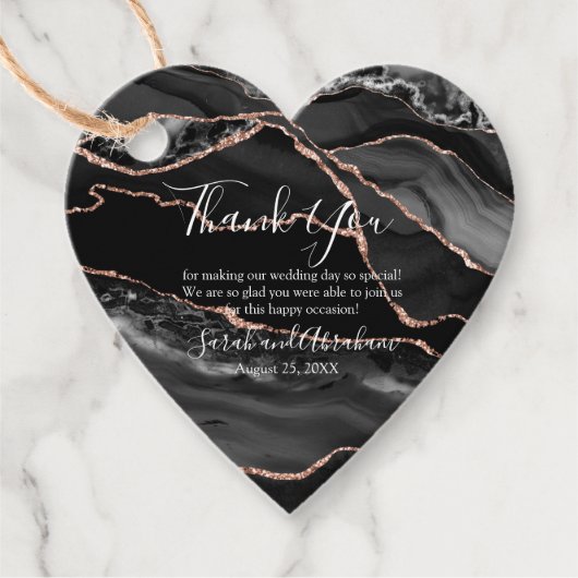 ブラックアゲートバラ金ゴールドグリッター結婚式の引き出物ラベル フェイバータグ (正面)