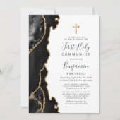 ブラックアゲート金ゴールドグリッターファーストホーリーコミュニオン 招待状 (正面)