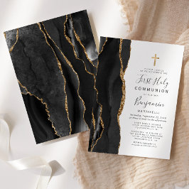 ブラックアゲート金ゴールドグリッターファーストホーリーコミュニオン 招待状