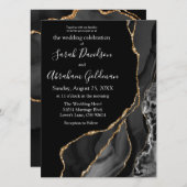 ブラックアゲート金ゴールドグリッターラグジュアリー結婚式招待状 招待状 (正面/裏面)