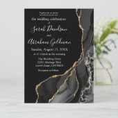 ブラックアゲート金ゴールドグリッターラグジュアリー結婚式招待状 招待状 (スタンド正面)