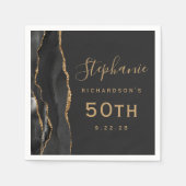 ブラックアゲート金ゴールドスクリプトダーク50誕生日 スタンダードカクテルナプキン (正面)