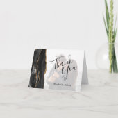 ブラックアゲート金ゴールド暗結婚色の写真の感謝 カード (正面)