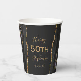 ブラックアゲート ゴールドグリッター ダーク 50歳の誕生日 紙コップ
