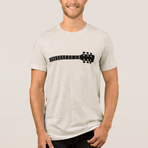 ブラックアコースティックギターネック 音楽オートミール トライブレンドTシャツ